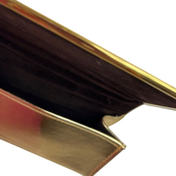 Tory Burch Gold Metallic Structured Clutch With Velvet Lining & Brass Details 2s - Picture 3 of 8
